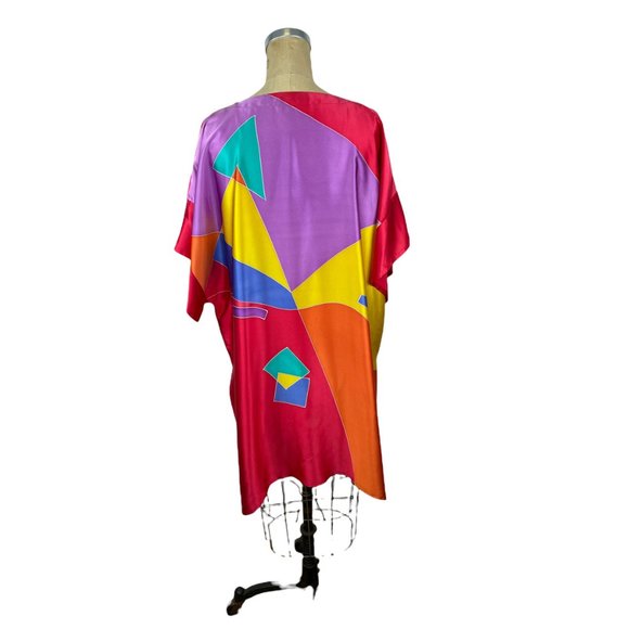 Handpainted silk satin tunic dress abstract jazz singer by Liza Gateau Size L - Picture 2 of 8